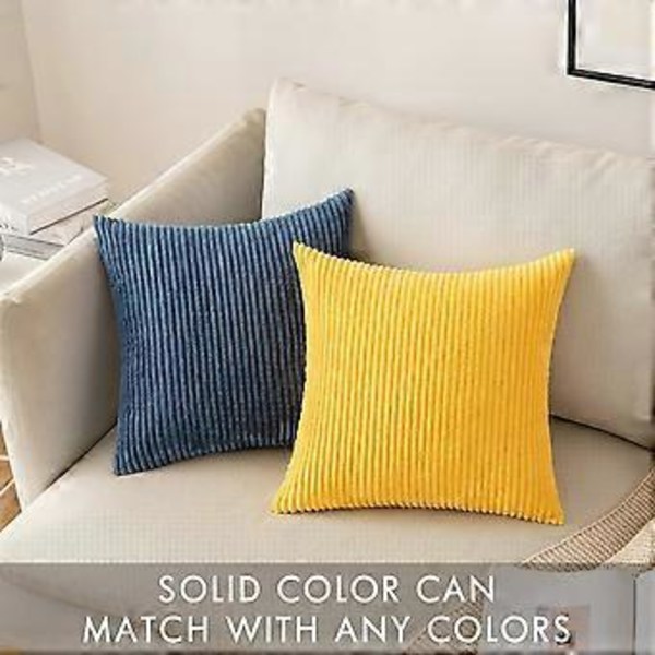 Pakke med 2 Corduroy Myke Solide Dekorative Firkantede Putesett Deksel Putesaker Putesett for Sofa Soverom Couch 18 x 18 Tommer Gyllen Gul