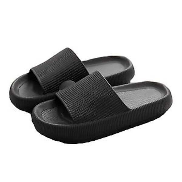 Tjocksulade Tofflor för Kvinnor Män Bekväma Lätta Sandaler för Strandsemester (4041 Svart)