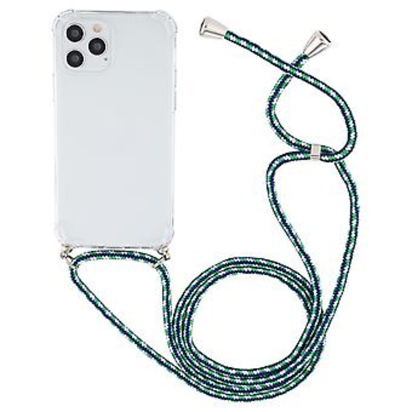 TPU-etui med snor til iPhone 15 Plus (Grøn Blå Hvid)