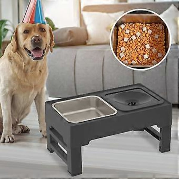 Skålar, Hundmatskål och Skålar, Höjdjusterbar Dubbelskål för Små och Medelstora Hundar och Katter (Matskål svart)