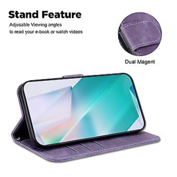 Præget Læderetui Til iPhone 15 Pro Max (Lilla)