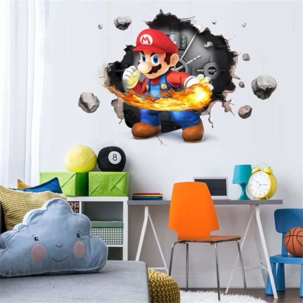 3D Mario väggdekal, 3D väggdekaler för barnrum, självhäftande