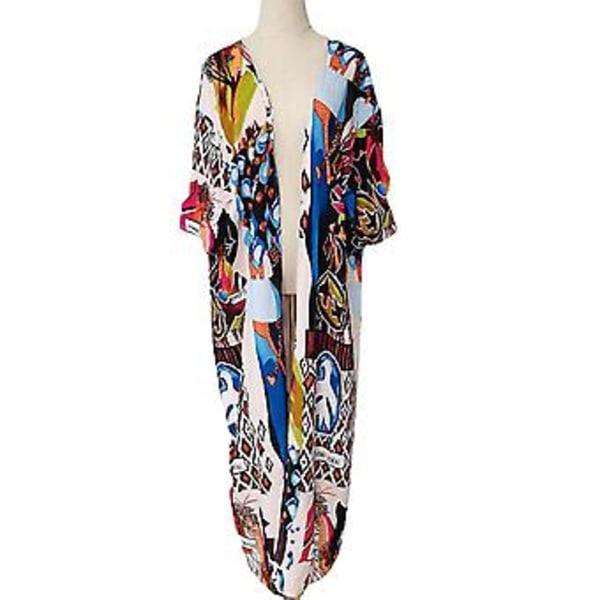 Dashiki-mönstrad Solskyddande Cardigan för Kvinnor, Strandbikini, UV-skydd (A)