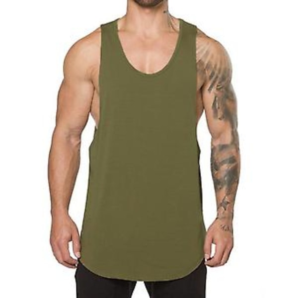 O-ringad Andningsbar Fitnessväst i Hel Färg Ärmlös Pullover Tunika Topp Streetwear (M Grön)