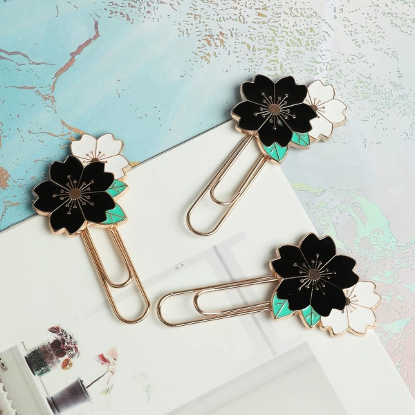 3 stk. kirsebærblomst papir klips, søte fargerike Sakura papir klips