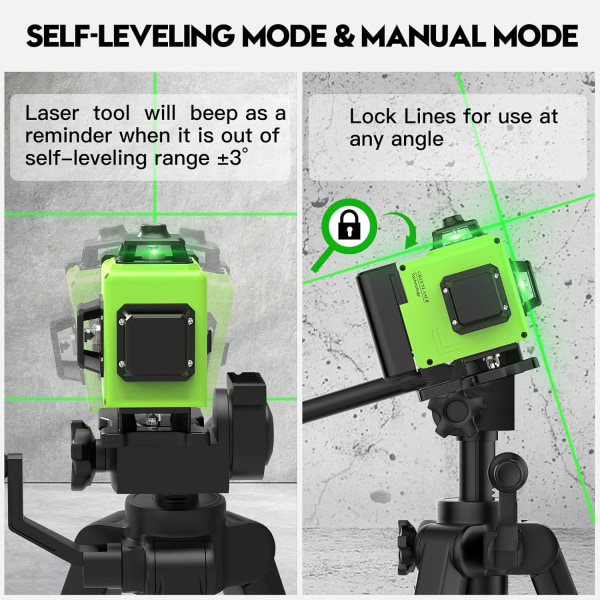 360°x 4 laserniveau, selvnivellerende 3D lodret og horisontalt