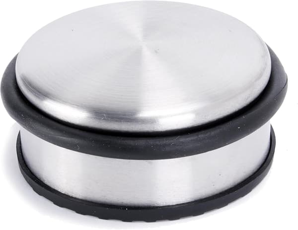 2x Dørstopper i mat børstet rustfrit stål ⌀ 10cm, højde: 4,5cm