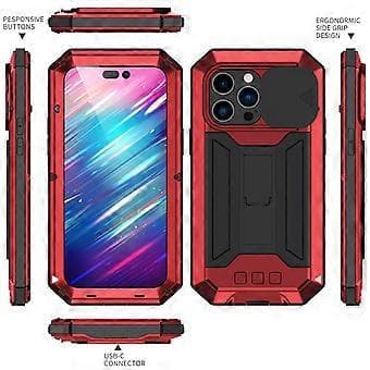 Metalli + Silikonikuori iPhone 14 Pro Maxille (Punainen)