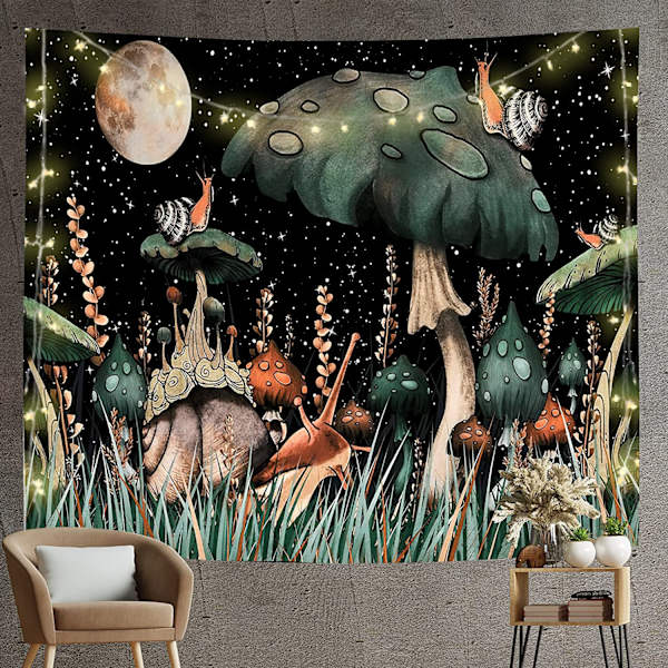 Soppveggteppe Måne og Planter Veggteppe Snegle Trippy Veggteppe