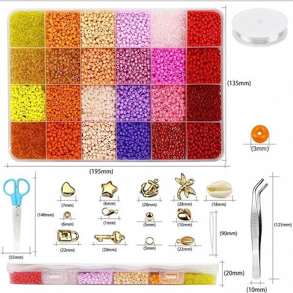 16 000 st i 48 färger, 3 mm rispärlor, lackerade glaspärlor, handgjort armbandset, DIY-tillbehör