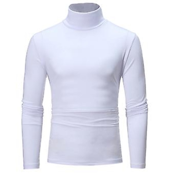 Fianao T-shirt, enfärgad, långärmad, bomull, herr, turtleneck, slim fit, basic topp för våren (XL Vit)
