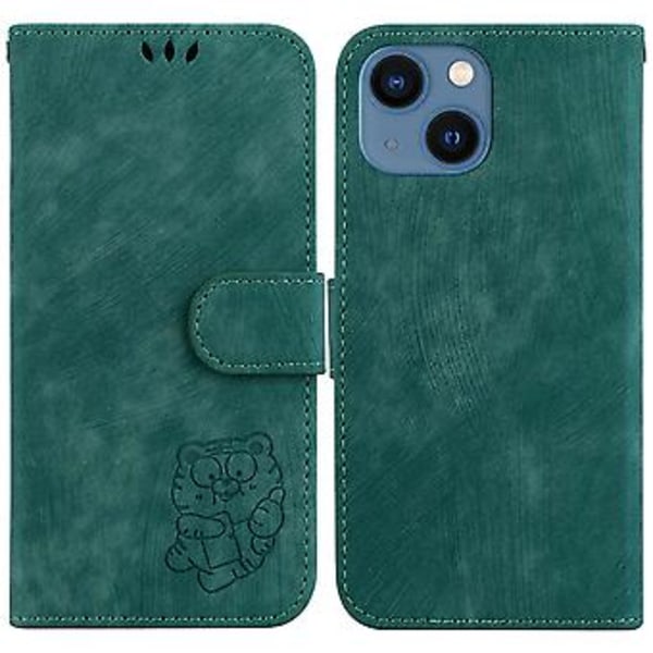 Präglad Läderfodral för iPhone 15 (Grön)