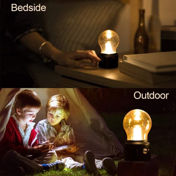 Retro Pære Sengebordslampe, USB Genopladelig LED Nattelys Mini Be