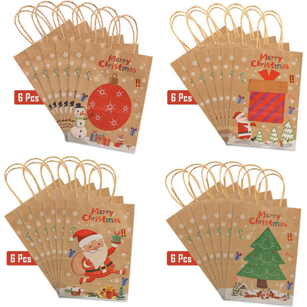Kraft julegaveposer 24 assorterte stiler julepapirposer