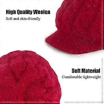 Dam Vinter Varm Slouchy Kabelstickad Mössa Skull Hat med Skärm