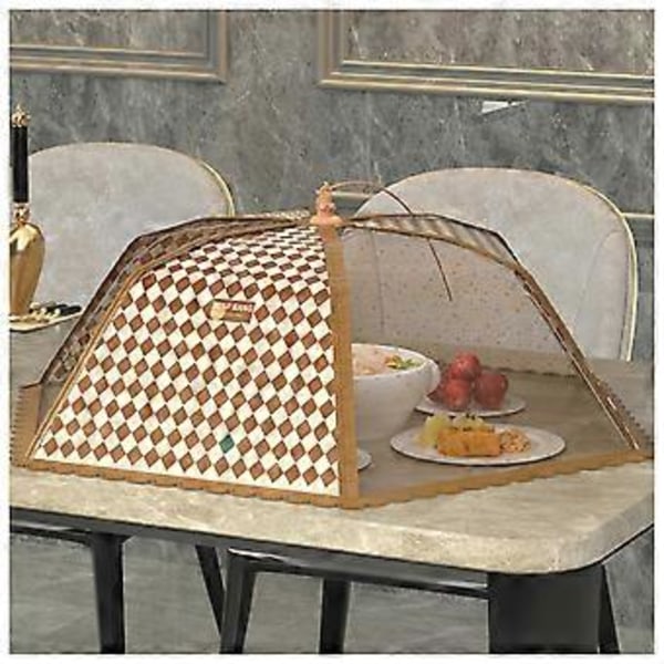 Bärbar Parasoll-Stil Matöverdrag Vikbart Nät Skydd Mat Parasoll-Tält Anti-Fluga Bord Måltidsöverdrag (Rund 80cm Kaffe Rutiga)