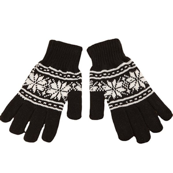 Neutrala stickade finger touch snöflingor handskar, snöflinga fem fenor