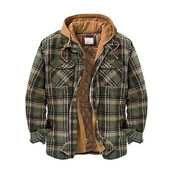 Herrarnas Varma Quiltfodrade Bomullsjackor Med Huva Knappar Ned Dragkedja Långärmad Rutiga Jackor (4XL Färg 12)