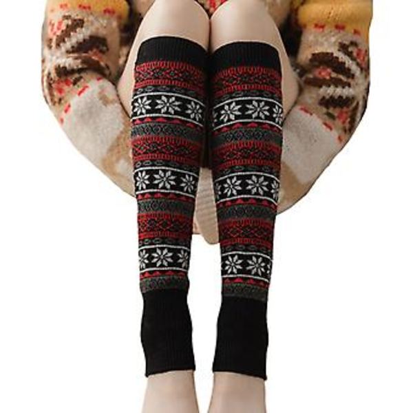 Snöflinga Benvärmare Lösa Benvärmare Stickade Strumpor Stövlettmanschetter Gaiters Vinterstrumpa För Kvinnor Flickor (Svart)