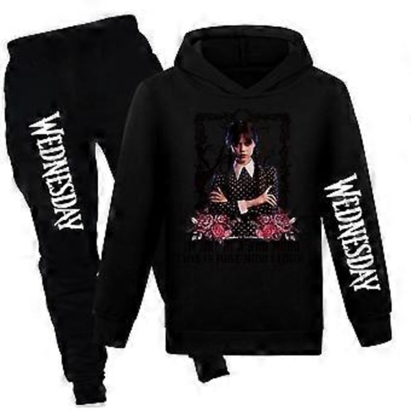 Wednesday Addams Träningsset Barn Långärmad Vardaglig Huvtröja Sweatshirt Topp Byxor Kläder Sportkläder Present (7-8 År Svart)