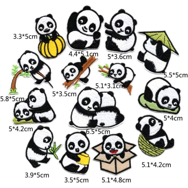 14 stk. søde panda broderede patches sy stryge på patches til børn