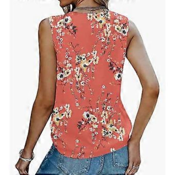 Ärmlösa V-ringade linnen för kvinnor, lös passform, avslappnad sommar, blommig volang-T-shirt, Orange M(M Orange)