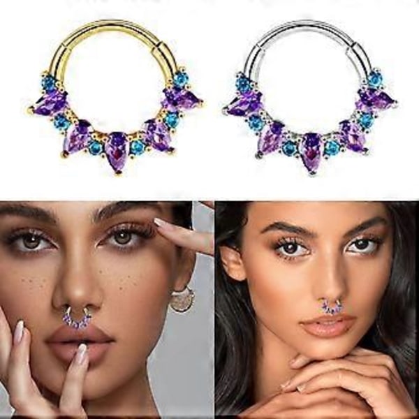 Fashionabla Lila Kristaller Näsring Robust Stålmaterial med Zirkonia Tillbehör för Festtillbehör och Vardagsbruk (1.2 8 Guldfärg)
