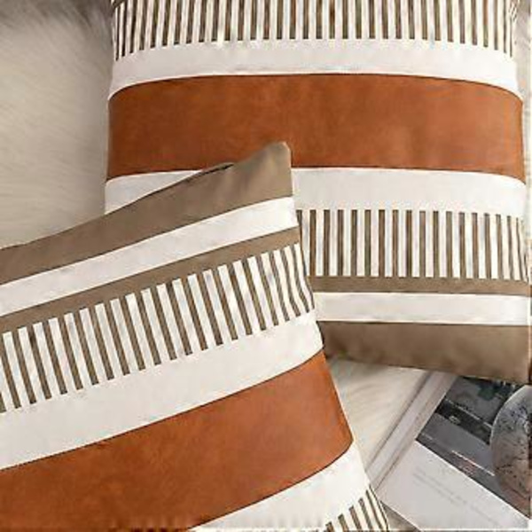 2 kpl maalaismainen heittotyynynpäällinen sohvalle, koristeellinen keinonahkainen neliönmuotoinen tyynynpäällinen, heimomainen raidallinen korostustynynpäällinen, 18 x 18 tuumaa