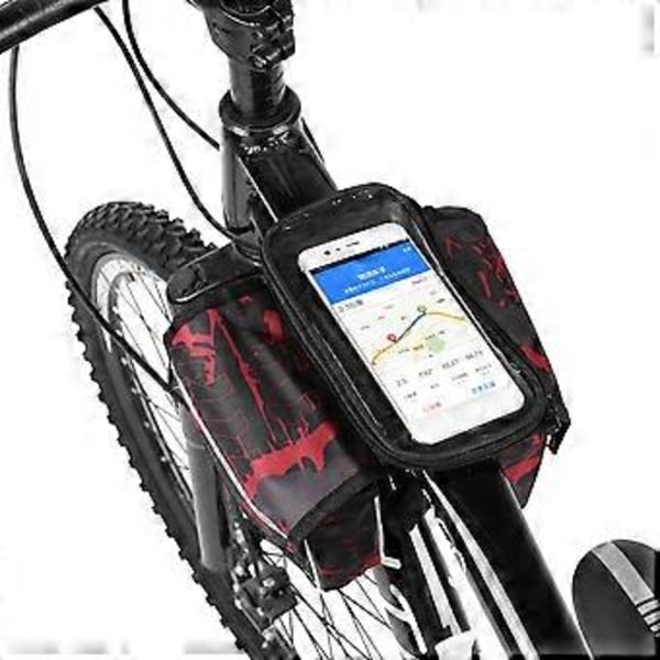 Bärbar cykelväska för främre ramrör, mobiltelefonhållare, cykeltillbehör (Röd)