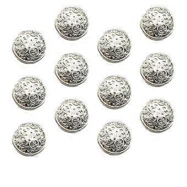 30 st 25 mm Stilfullt Metallspänne Utskurna Knappar Hantverksverktyg Dunknapp DIY Syknappar för Dekorationsbruk (Svart)(2X2cm Silver)