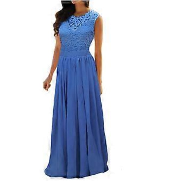 Stort prisfald Ny dame blonde elegant bryllups aftenkjole, lang afslappet blondekjole, brudepigekjoler, S-XXL(XXL Blå)