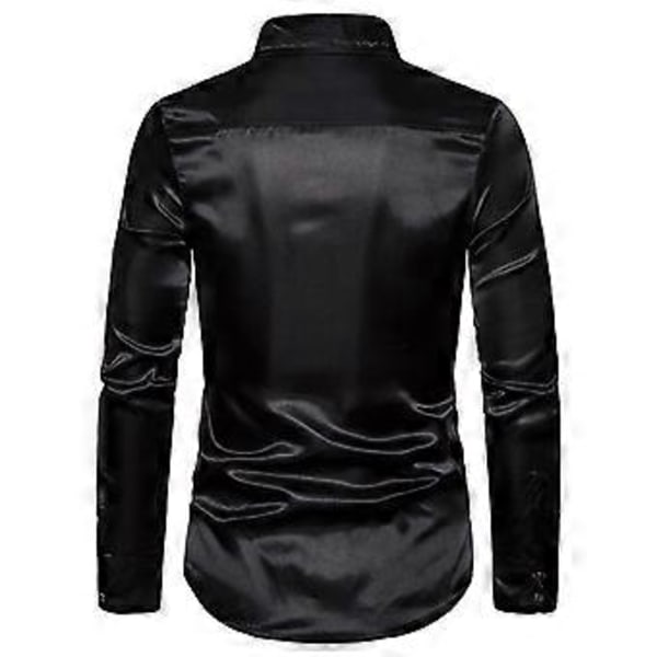 Herrskjortor, paljettförsedda kavajslag långärmade skjortor (XL Svart)