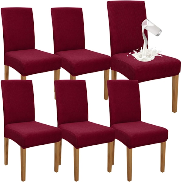 (Burgundy Red) 6-pack Premium Vattentäta Elastiska Stolsöverdrag för Matstolar
