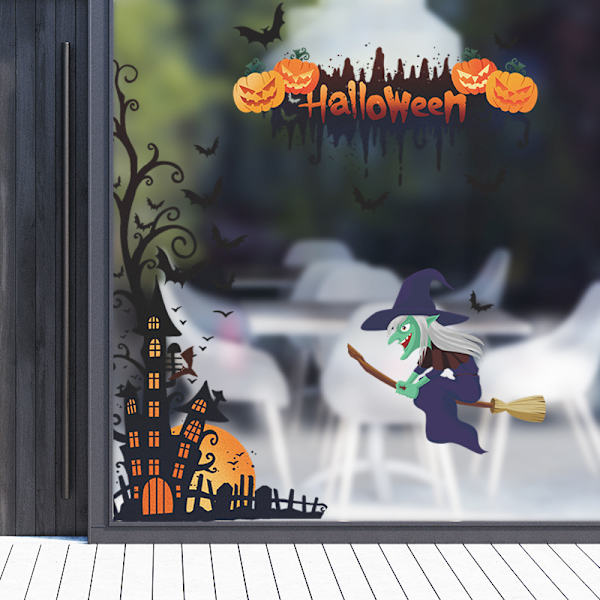 Halloween-seinätarrat Kotiin - Lepakot, Muinainen Linna, Kurpitsa, Noita, Sali