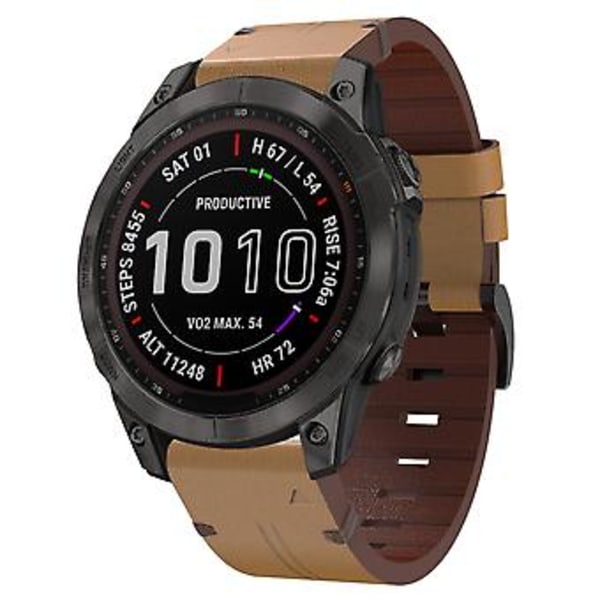 Læder Urrem Til Garmin Fenix 7 Sapphire Solar (Lysebrun)