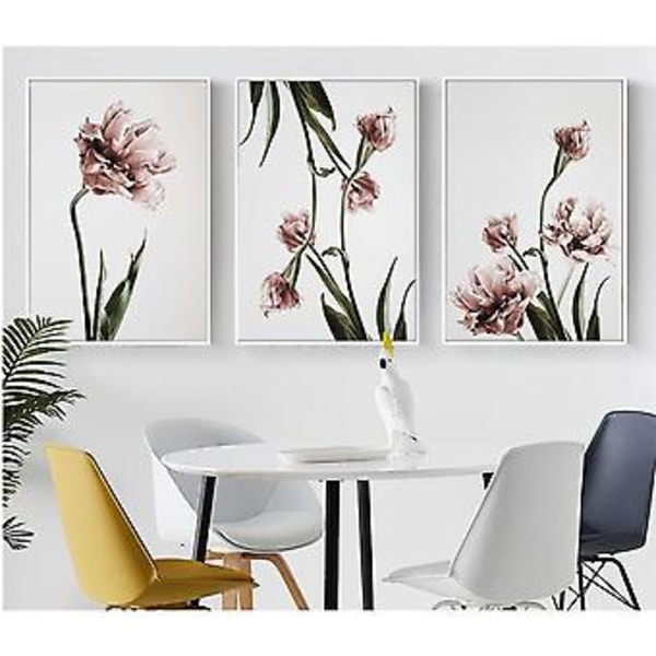 Wekity Tulpan Väggkonst Canvas Print Poster, Enkel Modekonst Ritning Dekoration för Hem Vardagsrum Sovrum Kontor och Barnrum (Set om 3 Oinramade