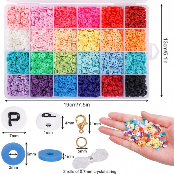 Sæt med flade perler til armbånd, 4800 stk. håndlavede polymer lerperler