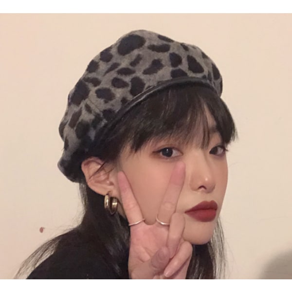 Damehat efterår og vinter mode leopard beret koreansk mode