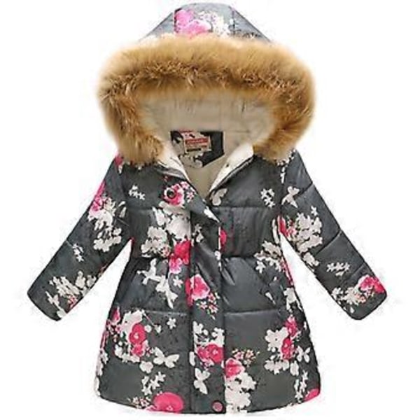 Vinter Faux Fur Hætte Parka Frakke Til Børn (4-5 År Grå)