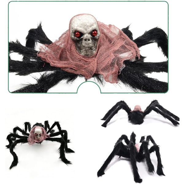 Ghost Head Halloween -koristeet, 2 75 cm:n jättimäistä kauhuhämähäkkiä, Ha