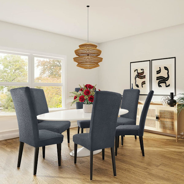1PC Grå Matstol Överdrag Jacquard Stretch Avtagbar Tvättbar U