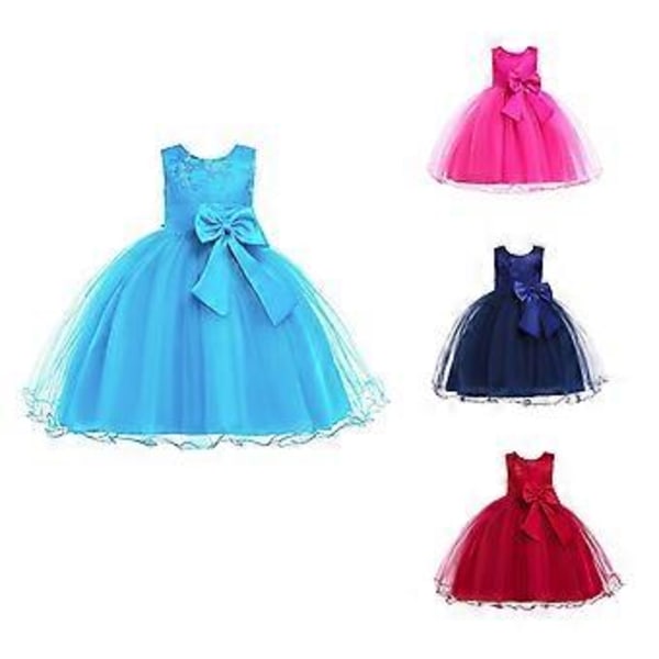 2023 Nyfödda flickors Pageant Spetsbroderade Klänningar Toddler Party Bowknot Tutu Klänning (140 Roseröd)