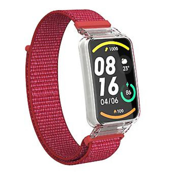 PC-etui + Nylon Loop-rem til Xiaomi Mi Band 7 Pro (Rød)