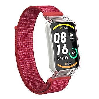 PC-fodral + Nylon Loop-rem för Xiaomi Mi Band 7 Pro (Röd)