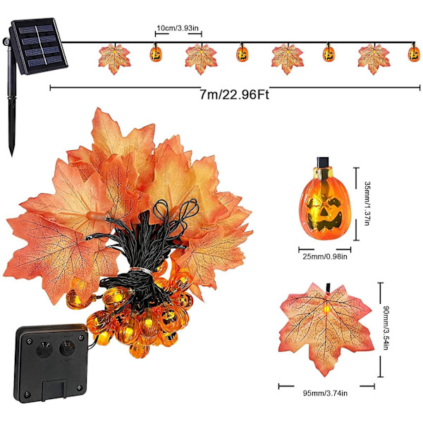 Aurinkokäyttöiset Halloween-kurpitsajouluvalot 8 tilaa, 7M 50 LED ulko M