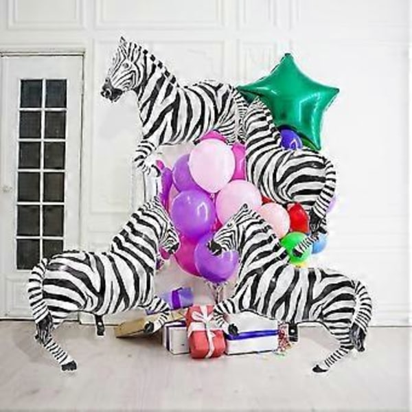 40'' Giant Wild One Safari Zoo Jungle Safari Dyreballonger Zebra Ballong for Festforsyninger Bursdagsdekorasjoner Babyshower, 4-pakning Dyreliv Oppblåsbare