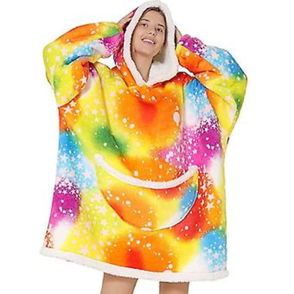 Stor Pläd Hoodie för Vuxna Bärbar Fluffig Fleece Hoodies Pläd Tröja Med Stor Fick (Färgglad Stjärna)