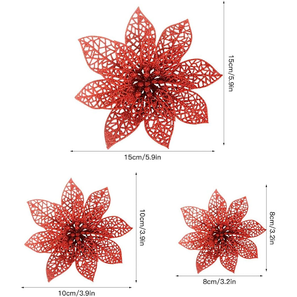24 stk juleglitter poinsettia-ornament, kunstig jul
