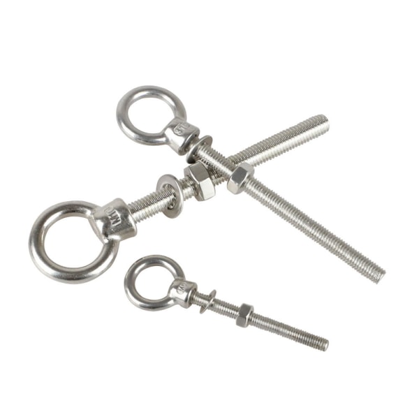 2-pack M8 x 80 mm metriska gängade öglebultar, mutter och bricka - A4 Sta