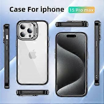 För iPhone 15 Pro Max Fodral Linsram Stöd TPU+Akryl Anti-Dropp Telefonfodral (Stil A)